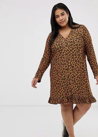 Платье мини с леопардовым принтом и пуговицами ASOS DESIGN Curve-Мульти