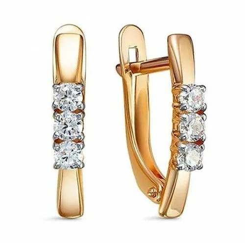 Серьги Del'ta, золото, 585 проба, фианит, бесцветный
