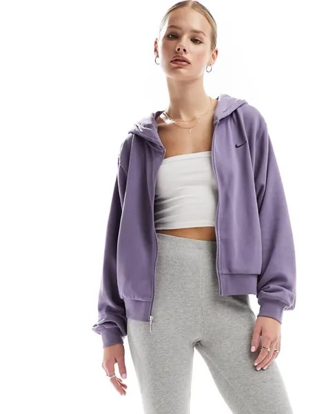 Худи на молнии серо-фиолетового цвета Nike French Terry