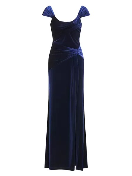 Бархатное платье Lou с драпировкой Theia, темно-синий