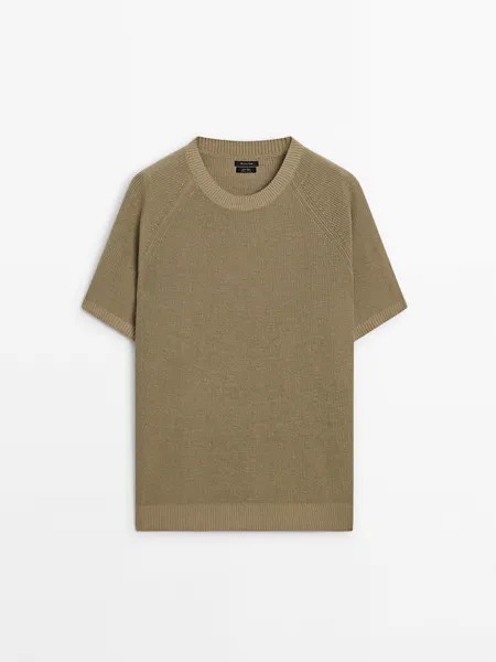 Трикотажная футболка из смеси хлопка и льна Massimo Dutti, серый