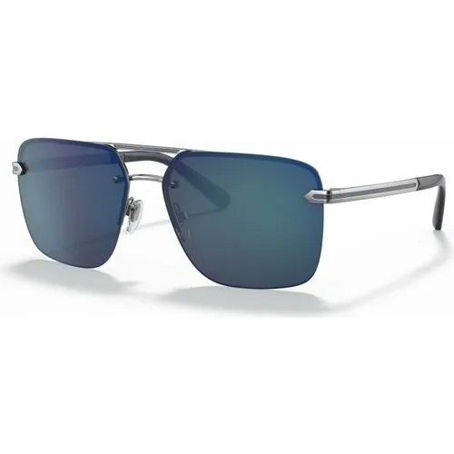 Солнцезащитные очки BVLGARI, прямоугольные, оправа: металл, с защитой от УФ, для мужчин, серый/серый