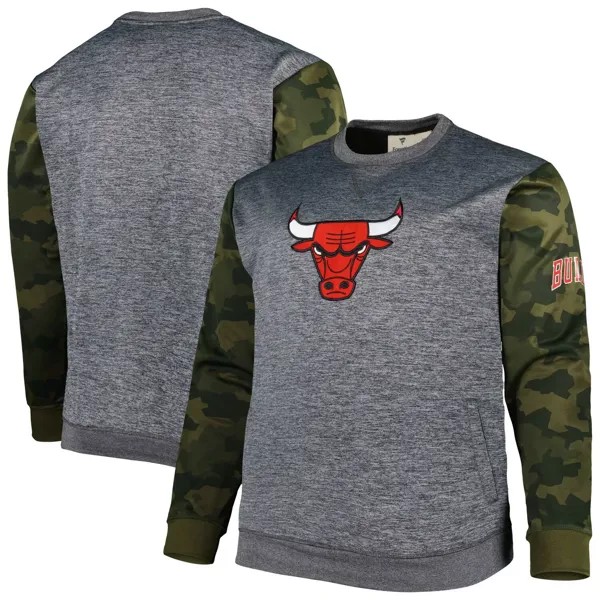 Мужской свитшот с камуфляжной прошивкой и фирменным логотипом Heather Charcoal Chicago Bulls Big & Tall Fanatics