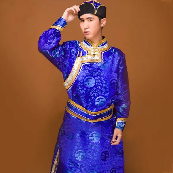 Этнический мужской Халат с длинным рукавом, костюм Тан, стильное платье, монгольский костюм, воротник-стойка, Vestido, Мужская азиатская одежда
