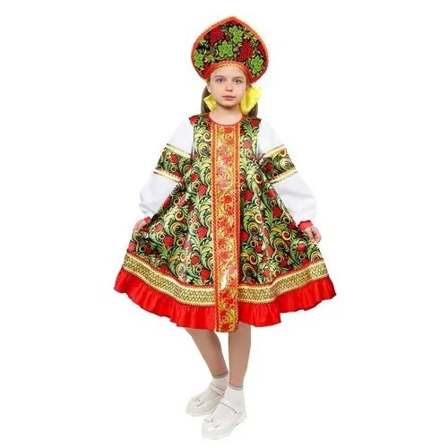 Русский народный костюм для девочки «Рябинка», платье, кокошник, р. 32, рост 122-128 см