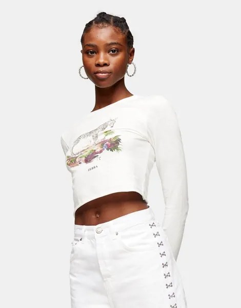 Белый лонгслив с принтом зебры Topshop-Коричневый цвет
