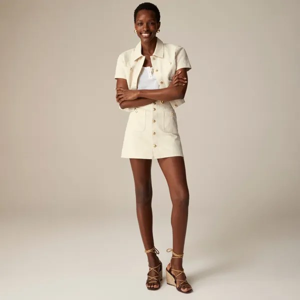 Мини-Юбка из фактурного денима цвета экрю J.Crew, синий