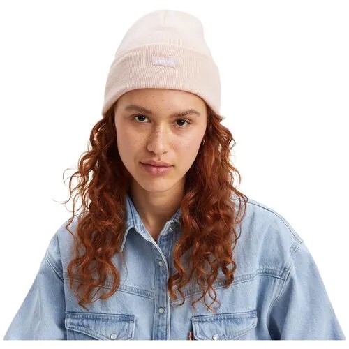 Шапка бини Levi's Women Slouchy Beanie, размер OneSize, розовый/белый