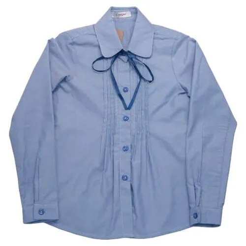 Школьная блузка голубая для девочки с защипами на лифе 116
