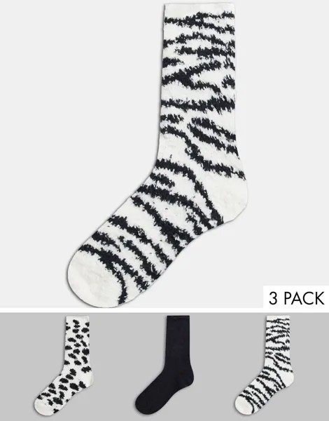 Набор из 3 пар мягких носков с зебровым принтом Loungeable-Черный