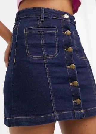 Синяя джинсовая мини-юбка на пуговицах Brave Soul Bellance-Голубой