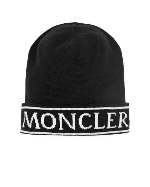 Черная шапка с белым логотипом Moncler детская