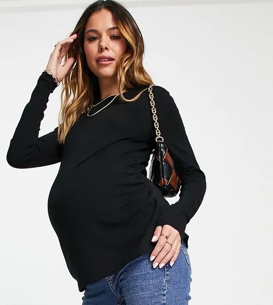 Черный лонгслив узкого кроя из органического хлопка ASOS DESIGN Maternity Ultimate-Черный цвет