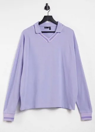 Сиреневый лонгслив-поло из пике в стиле oversized с отложным воротником ASOS DESIGN-Фиолетовый цвет