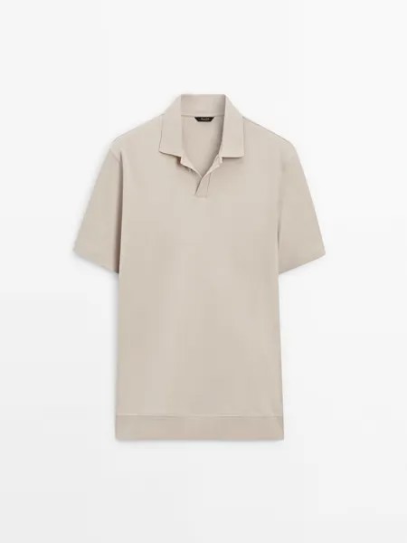 Хлопковая рубашка-поло с короткими рукавами Massimo Dutti, бежевый