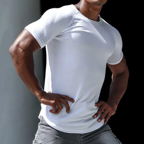 Мужская уличная повседневная дышащая хлопковая рубашка с круглым вырезом и короткими рукавами спортивная рубашка для фитнеса бега тренировок тонкая футболка