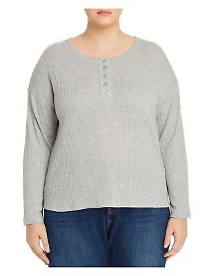 Женский серый топ AQUA Henley с длинными рукавами и круглым вырезом, большие размеры: 2X