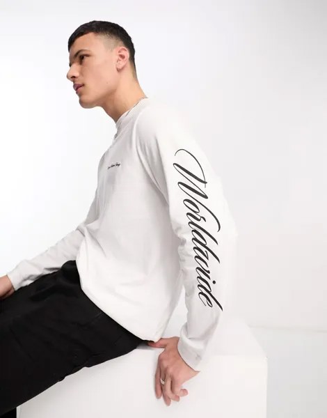 Белая футболка с длинными рукавами и принтом на рукавах Jack & Jones Originals