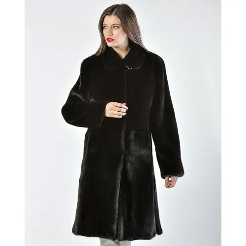 Пальто , норка, силуэт полуприлегающий, пояс/ремень, размер 38, черный