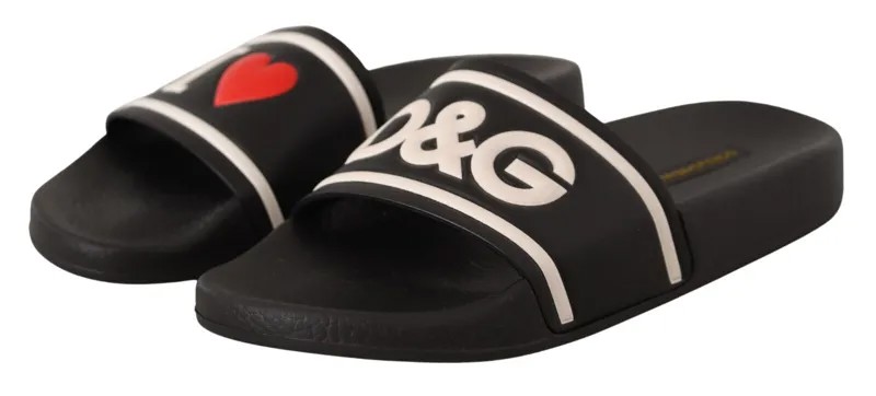 DOLCE - GABBANA Сандалии Шлепанцы Черные кожаные туфли I Love D-G EU35 / US4,5 $460