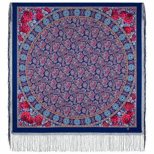 Платок Павловопосадская платочная мануфактура,148х148 см, голубой, красный