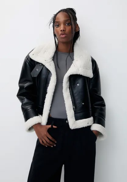 Куртка из искусственной кожи Double-Faced Effect PULL&BEAR, черный