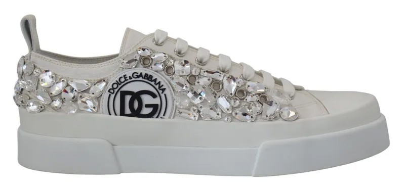 DOLCE - GABBANA Shoes Кроссовки Белые парусиновые низкие кеды с кристаллами Мужские s. ЕС44/США11