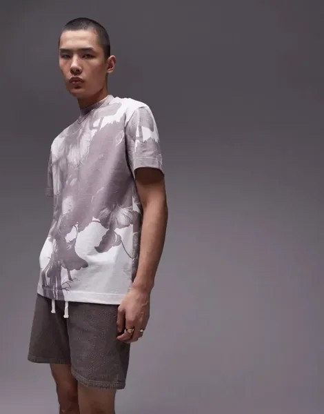 Разноцветная футболка оверсайз Topman со сплошным цветочным принтом