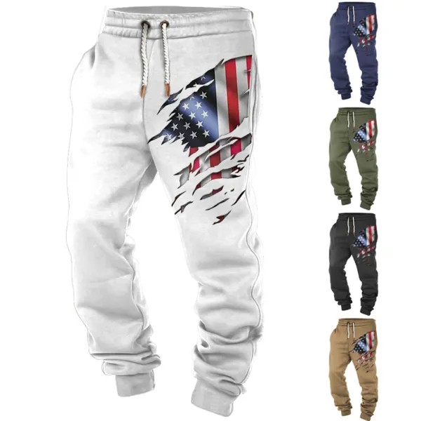 Мужские винтажные брюки с принтом американского флага и карманами повседневные спортивные брюки с эластичной резинкой на талии