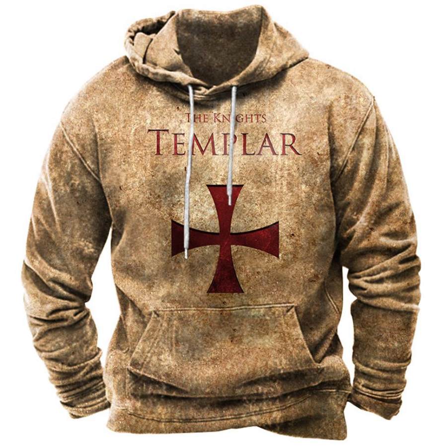 Мужская толстовка с капюшоном с принтом Vintage Templar Cross