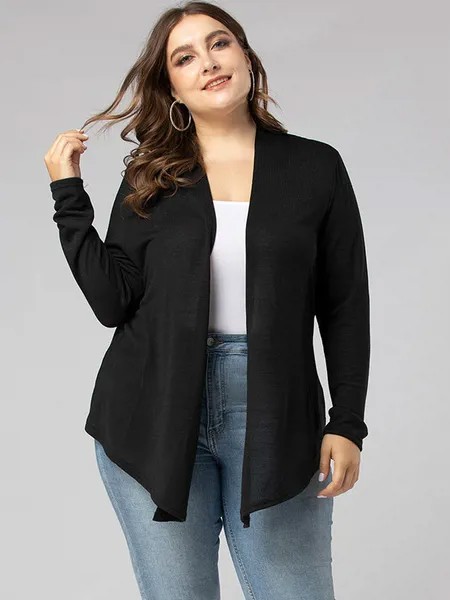 Milanoo Plus Size Overcoat For Women V-Neck Long Sleeves Polyester Casual Coats
