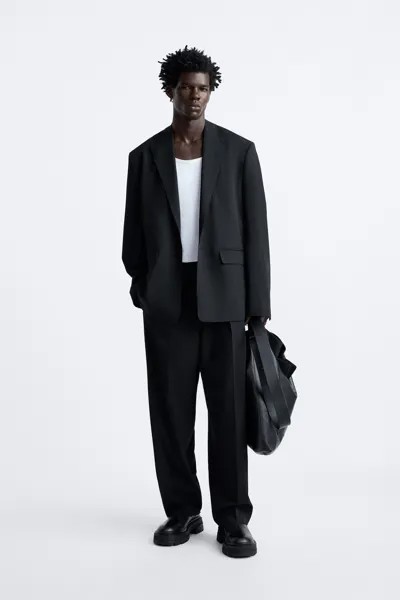 Костюмный пиджак с нерегулярной отделкой Zara, черный