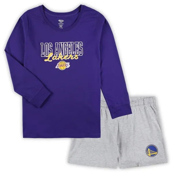 Женские спортивные фиолетовые/серые Хизер Лос-Анджелес Лейкерс плюс размер футболка с длинными рукавами и шорты комплект для сна