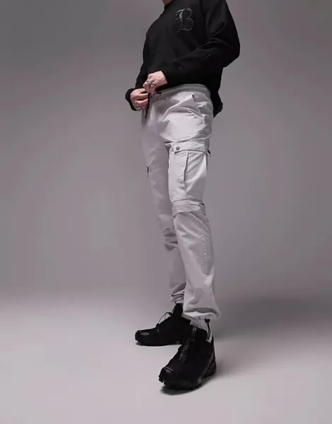 Серые брюки-карго узкого кроя с эластичным шнурком Topman