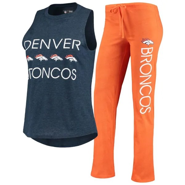 Женский комплект Concepts Sport оранжевый/темно-синий Denver Broncos Muscle Майка и брюки для сна