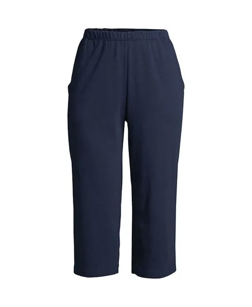 Женские спортивные трикотажные брюки-капри с высокой посадкой и эластичной резинкой на талии Lands' End, синий