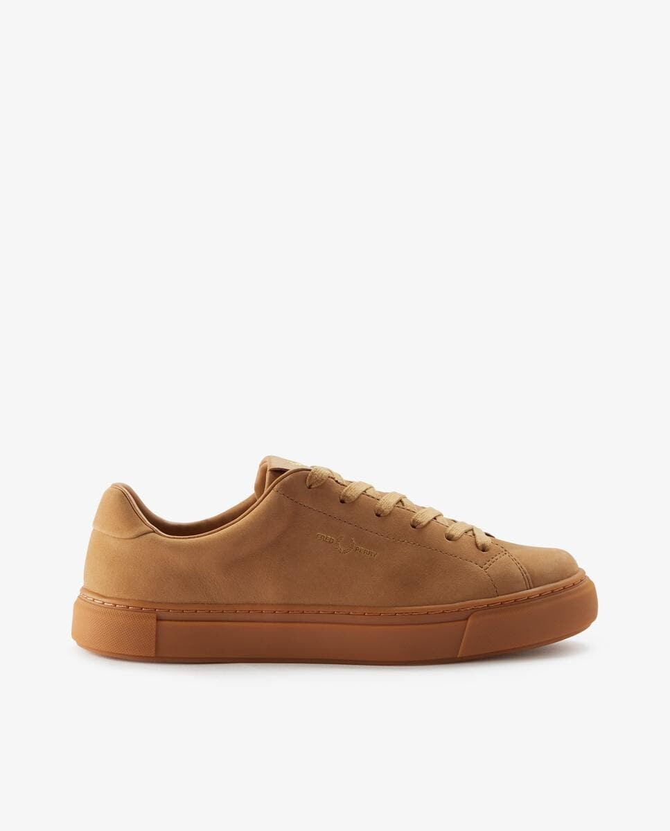 Кожаные кроссовки унисекс со шнуровкой и высечкой светло-коричневого цвета Fred Perry, кэмел