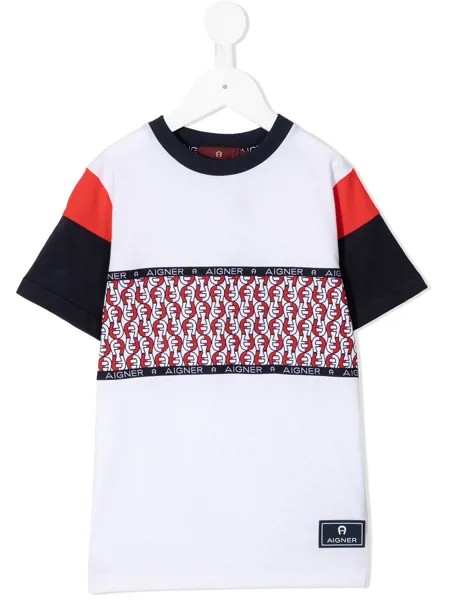Aigner Kids футболка с контрастными полосками и монограммой