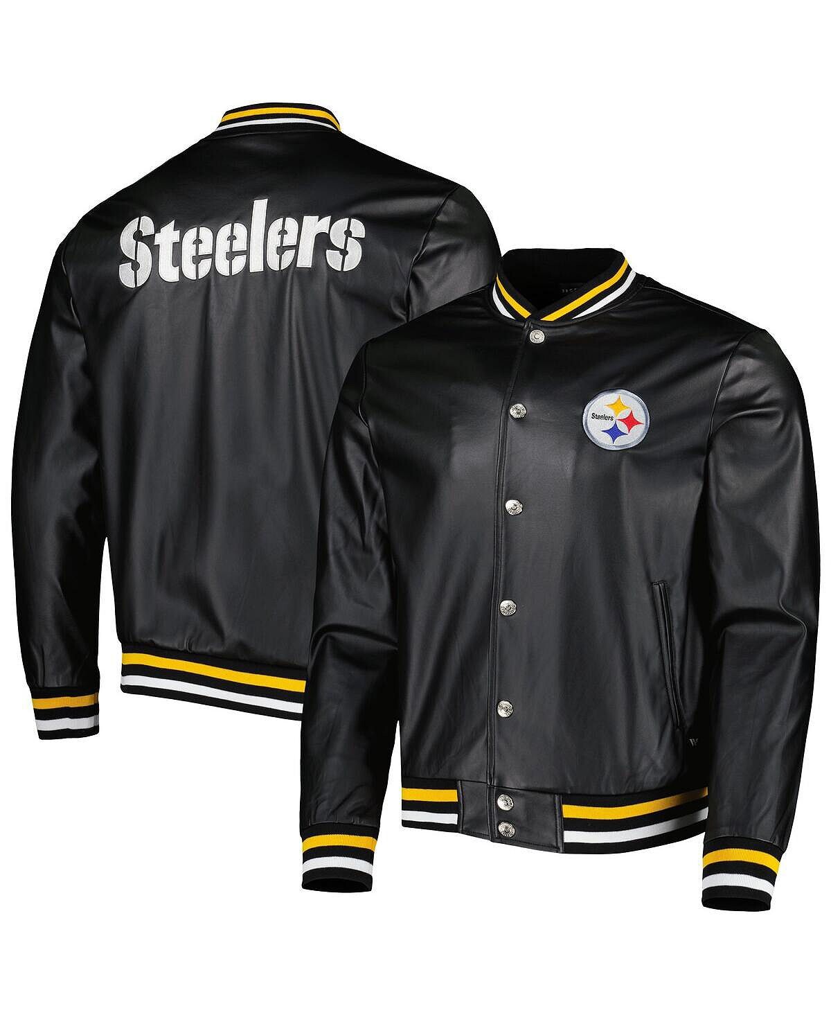 Мужская черная куртка-бомбер pittsburgh steelers с эффектом металлик на застежках The Wild Collective, черный