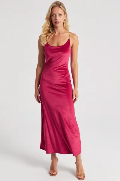 Женское новогоднее бордовое бархатное платье миди на цепочке B2851 Cool & Sexy, бордовый
