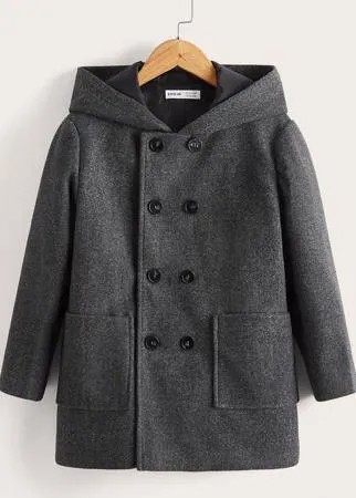 Двубортное пальто с карманом с капюшоном для мальчиков
