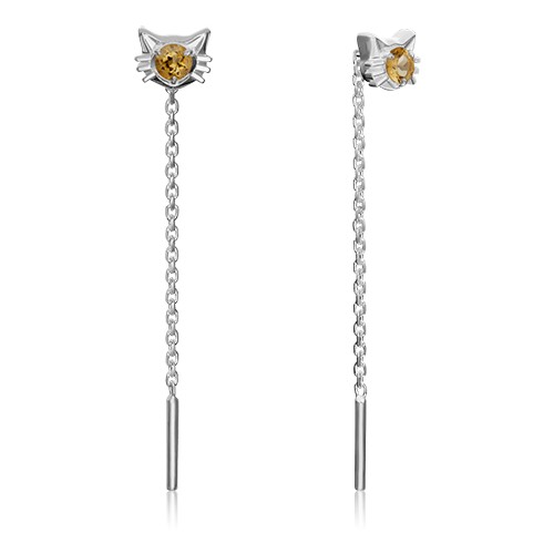 Серьги цепочки PLATINA, серебро, 925 проба, серебрение, цитрин, серебряный