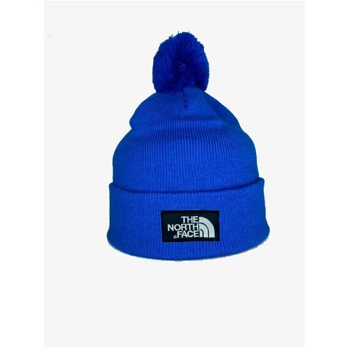 Шапка бини The North Face зимняя, шерсть, с помпоном, размер 50/58, синий