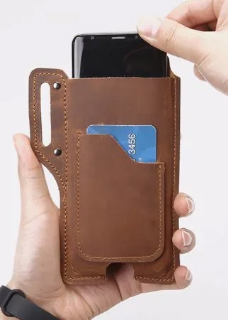 Мужчины Натуральная Кожа Коровья кожа Винтаж Коричневый EDC 6.5 дюймов Держатель для телефона Ремень Оболочка на талии С