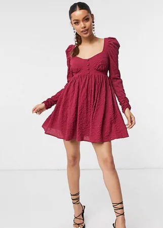 Фактурное платье мини бордового цвета в стиле бэби-долл ASOS DESIGN Petite-Красный