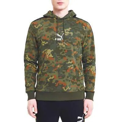 Puma Classics Graphics Камуфляжный пуловер с капюшоном Мужская зеленая повседневная верхняя одежда 59