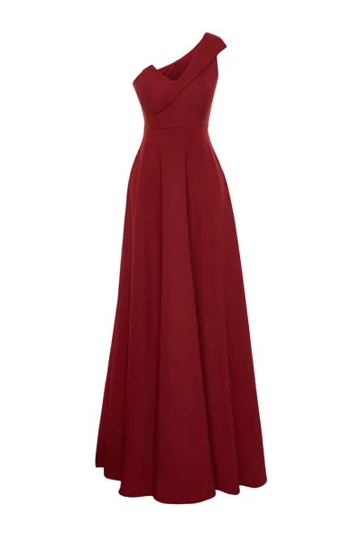 Бордово-красное тканое вечернее платье без подкладки с простым кроем и выпускное платье Trendyol, красный