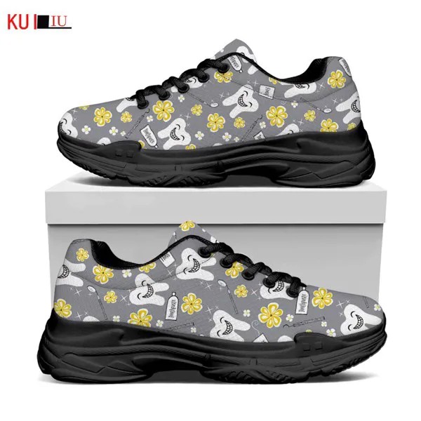 Кроссовки KUILIU женские на плоской платформе, Модные осенние Смешные Мультяшные кеды с зубьями, Повседневные Дышащие сетчатые ботинки