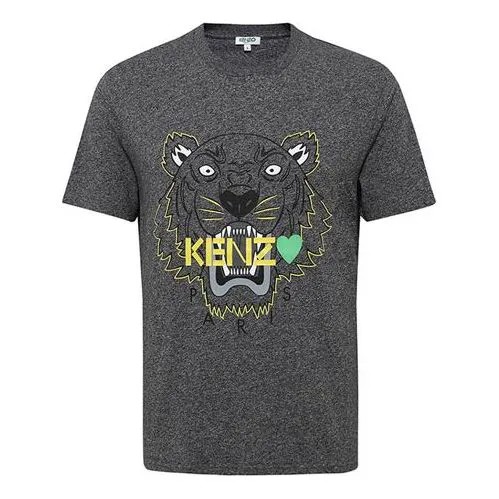 Футболка Men's KENZO Classic Tiger Head Pattern Pure Cotton Short Sleeve Dark Grey T-Shirt, серый