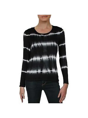 AQUA Женская черная полосатая футболка с длинным рукавом и круглым вырезом Размер: XS